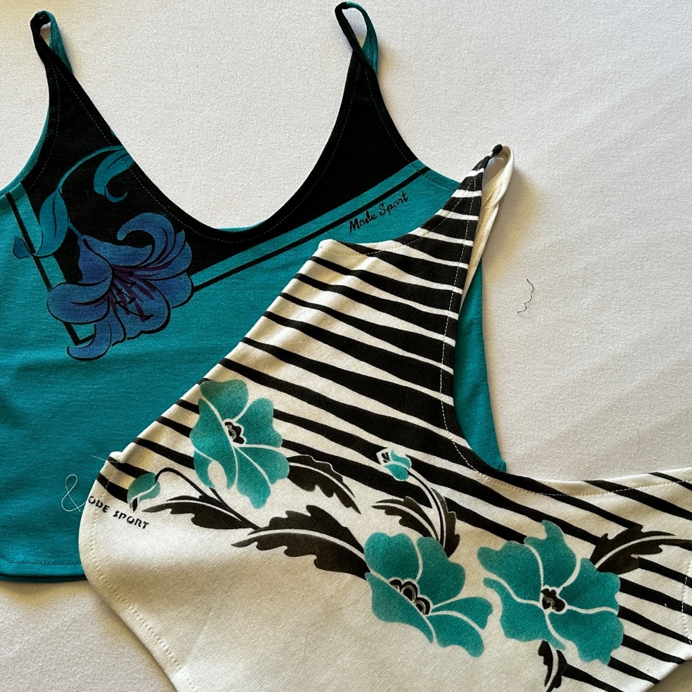 1980's Floral Tiger Strip Air Brushed CROPPED Tank Tops by LA artist Size Petite